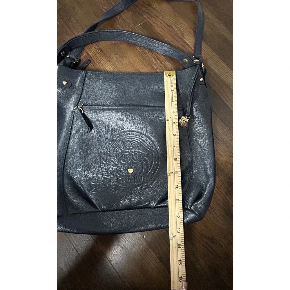 Borzalini black leather hobo bag Embossed Owl On Front Medium Size Gold Hardware